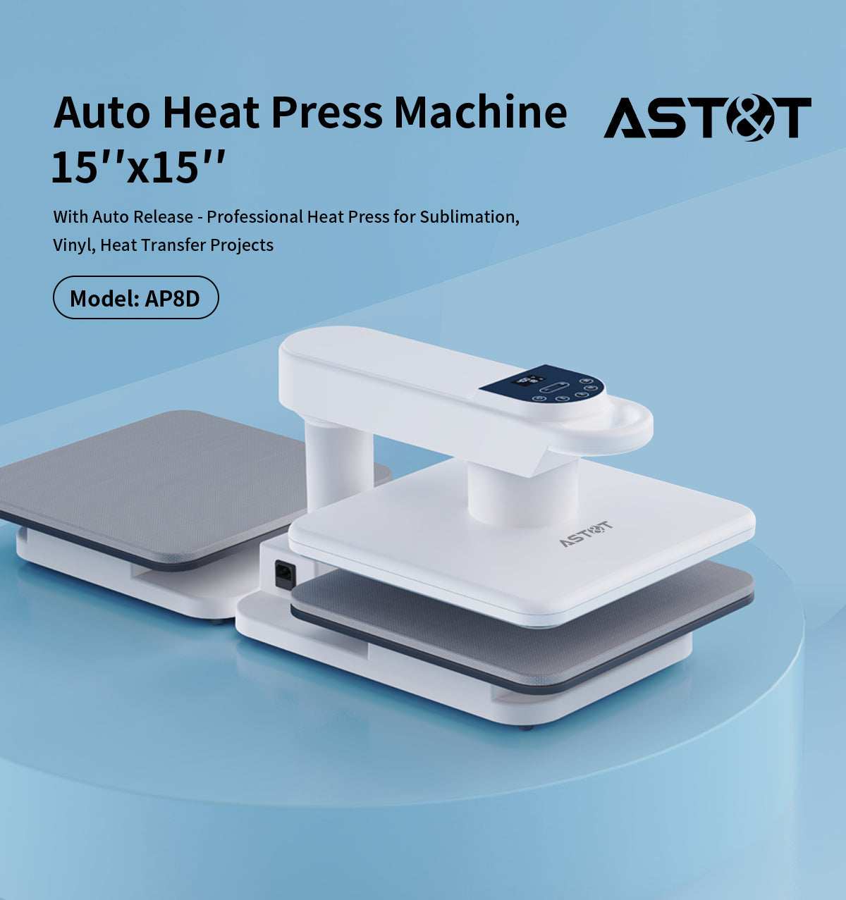 AP8-D Commercial Dual Station Automatic Heat Press | 15x15 Inch, 360° Swivel with Smart Pressure Control & Auto Release