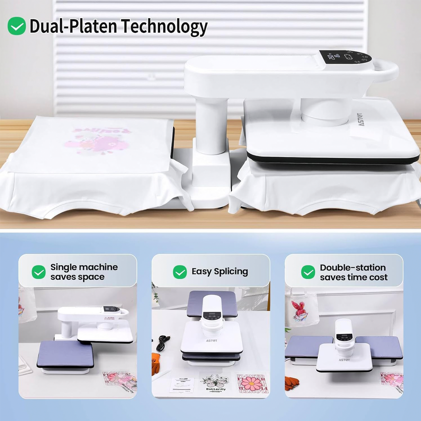AP8-D Commercial Dual Station Automatic Heat Press | 15x15 Inch, 360° Swivel with Smart Pressure Control & Auto Release