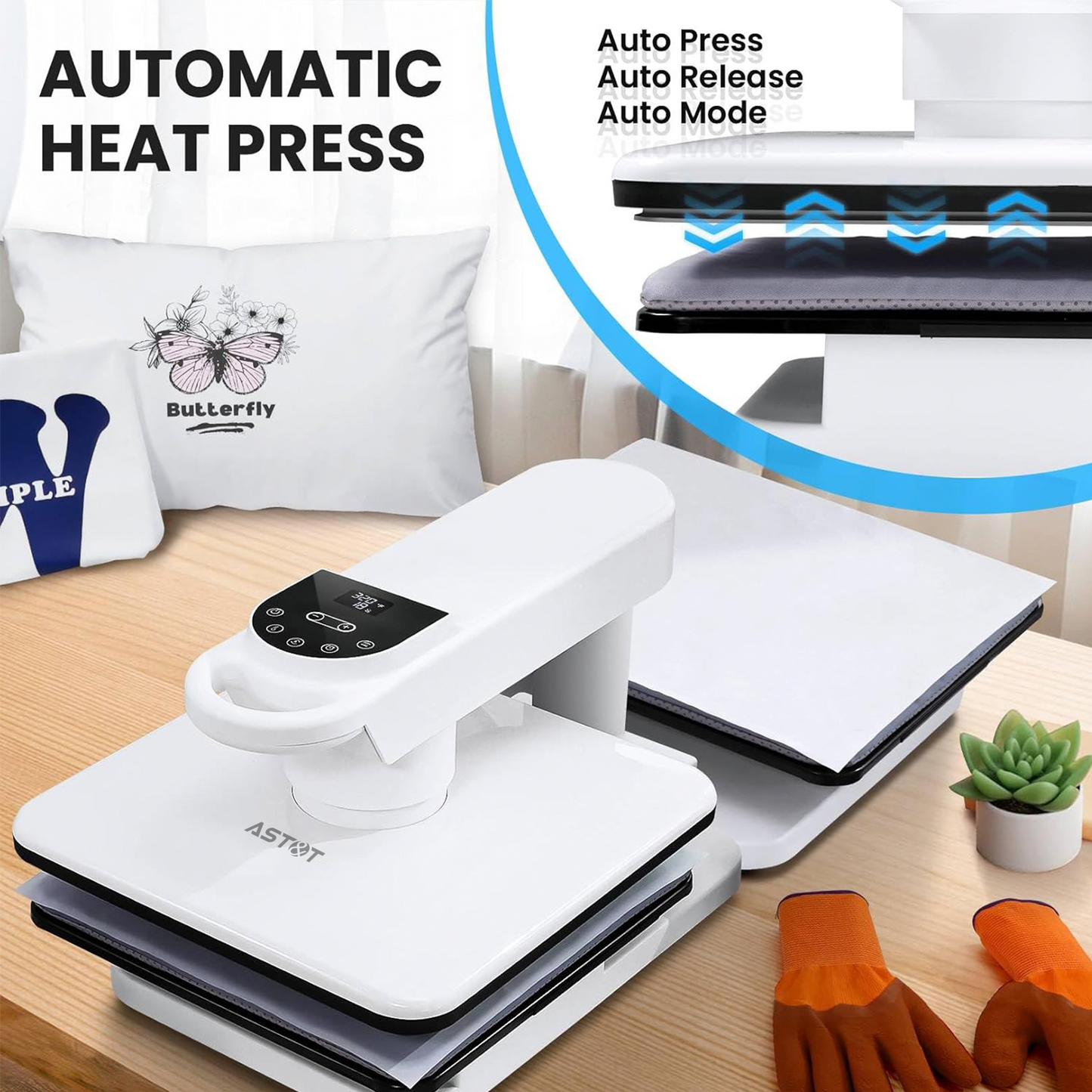 AP8-D Commercial Dual Station Automatic Heat Press | 15x15 Inch, 360° Swivel with Smart Pressure Control & Auto Release