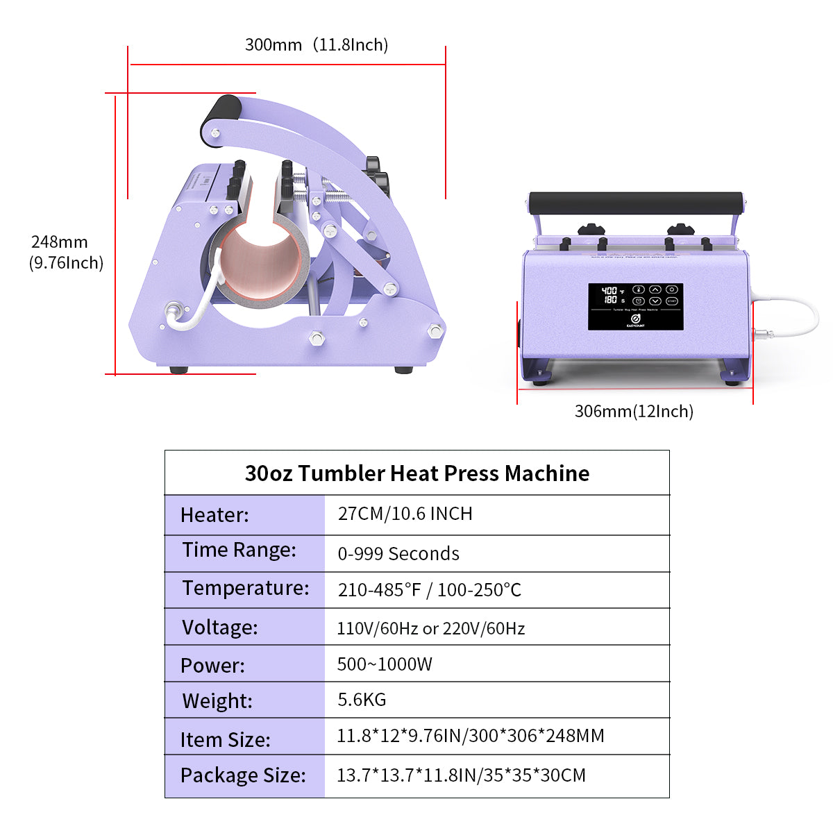MPH2 Commercial Tumbler Heat Press - 11oz-30oz Universal Sublimation Machine for Custom Drinkware